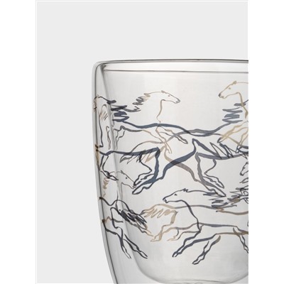 Кружка, 370 мл, стекло Б, золотистая, Кони, Wind-Horse
