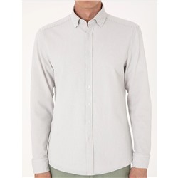 Gri Slim Fit Çizgili Uzun Kollu Gömlek