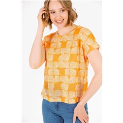 Kadın Turuncu Bisiklet Yaka Tişört