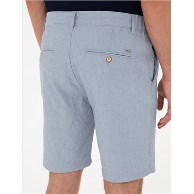 Açık Mavi Slim Fit Gofre Dokuma Şort