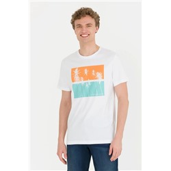 Erkek Beyaz Bisiklet Yaka Tişört