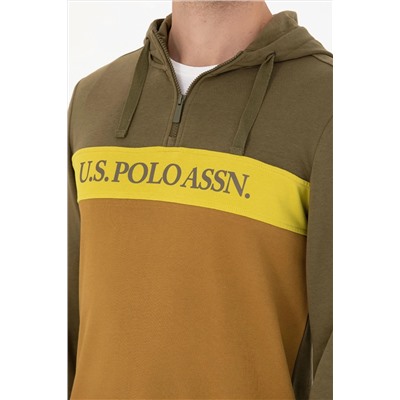 Erkek Haki Kapüşonlu Sweatshirt