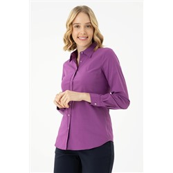 Kadın Violet Uzun Kollu Basic Gömlek