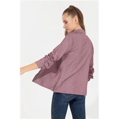 Kadın Vişne Uzun Kollu Basic Gömlek