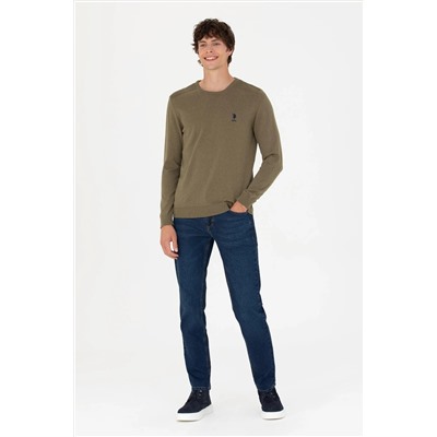 Erkek Haki Melanj Basic Kazak