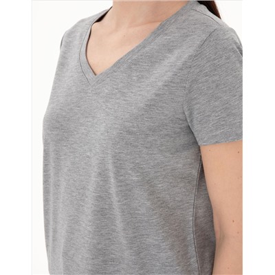 Gri Melanj Regular Fit V Yaka Basic Tişört