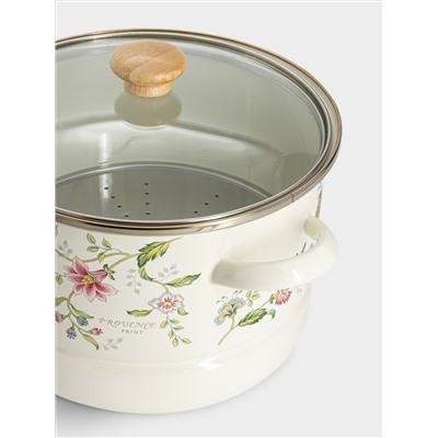 Кастрюля, 24 см, 6.5 л, со вставкой-пароваркой, эмалированная, с крышкой стеклянной, Прованс