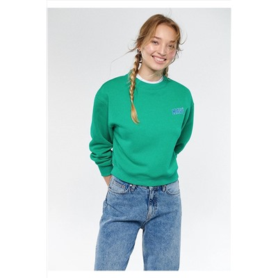 Mavi Logo Baskılı Yeşil Crop Sweatshirt 1611601-71834