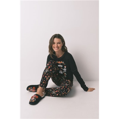 Pijama largo 100% algodón "Día de muertos" negro