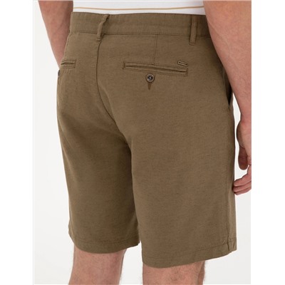 Haki Slim Fit Keten Karışımlı Dokuma Şort