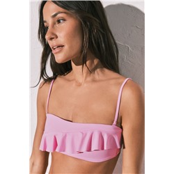 Top bikini bandeau relleno volantes rosa