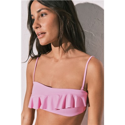Top bikini bandeau relleno volantes rosa