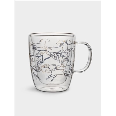 Кружка, 370 мл, стекло Б, золотистая, Кони, Wind-Horse