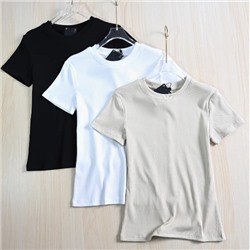 Эластичная хлопковая с круглым вырезом приталенная повседневная футболка  МАССИМО Д