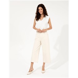 Bej Flare Cropped Jean Pantolon