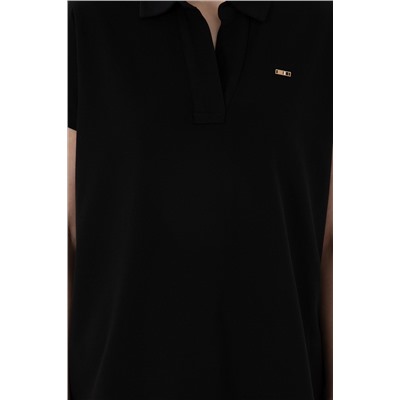 Kadın Siyah Basic Polo Yaka Tişört