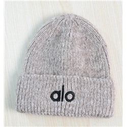 Зимняя теплая вязаная шапка крупной вязки, флис, вышитые буквы AL*O