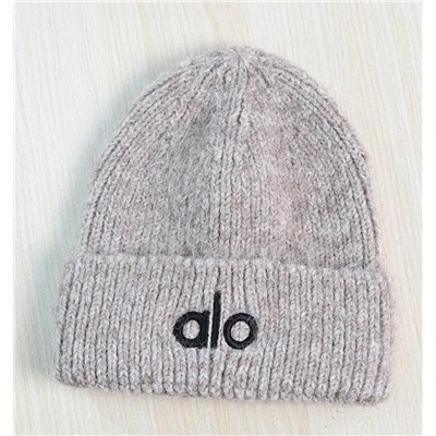 Зимняя теплая вязаная шапка крупной вязки, флис, вышитые буквы AL*O