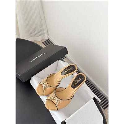 Женские шлепки / мюли на элегантном каблучке 7 цветов ШАНЕЛ*Ь