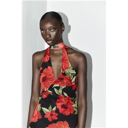 FLORAL PRINT TULLE SCARF DRESS