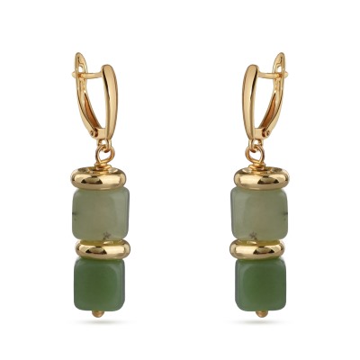 Серьги Терра (кварц 7мм зеленый; покрытие золото), Есть комплект