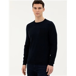 Koyu Lacivert Slim Fit Bisiklet Yaka Triko Kazak