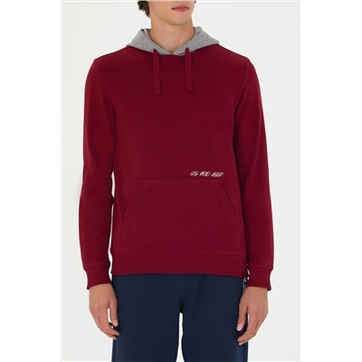 Erkek Bordo Kapüşonlu Sweatshirt