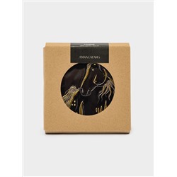 Подставка под кружку, 11х11 см, керамика/пробка, квадратная, черная, Лошадь, Horse