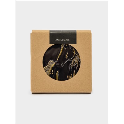 Подставка под кружку, 11х11 см, керамика/пробка, квадратная, черная, Лошадь, Horse