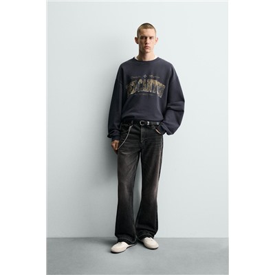 WASHED SWEATSHIRT WITH SLOGAN PRINT