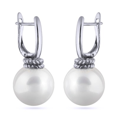 Серьги (Майорка 16мм белая; покрытие родий), Есть комплект