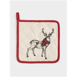 Прихватка, 20x20 см, хлопок, серо-бежевая, Олень в шарфе, Deer