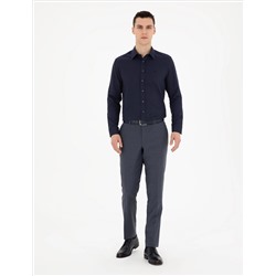 Lacivert Slim Fit Armürlü Uzun Kollu Gömlek