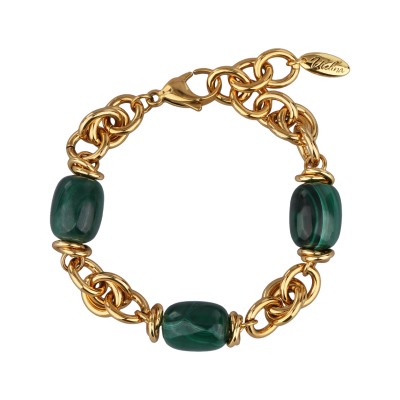 Браслет Терра (малахит 12х16мм; покрытие золото) 17-21см, Есть комплект