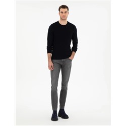 Açık Lacivert Slim Fit Bisiklet Yaka Triko Kazak
