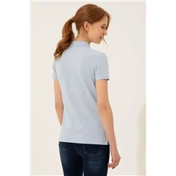 Kadın Açık Mavi Basic Polo Yaka Tişört
