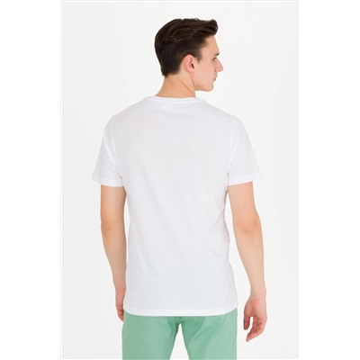 Erkek Beyaz Basic Bisiklet Yaka Tişört