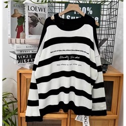 JOC*C женский свободный повседневный свитер с открытыми плечами и круглым вырезом контрастного цвета в полоску