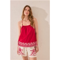 Camiseta tirantes 100% algodón rojo bordado