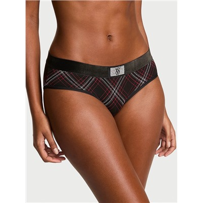 Logo Cotton Shine Patch Velvet Hiphugger Panty