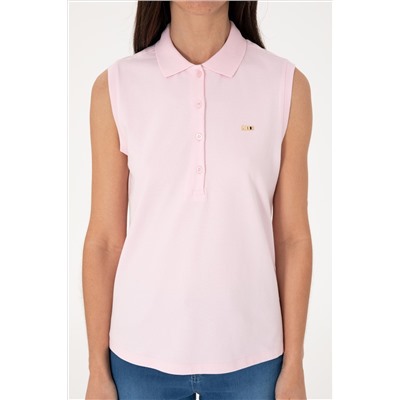 Kadın Açık Pembe Kolsuz Polo Yaka Tişört