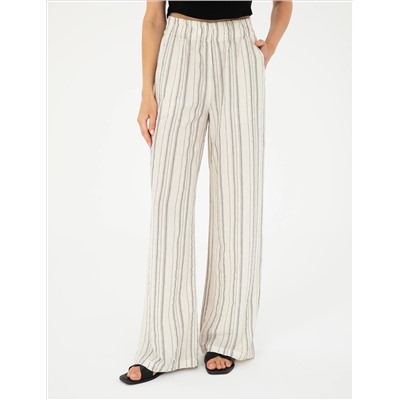 Ekru Dokulu Yüksek Bel Loose Fit Pantolon