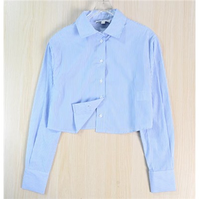 Женская хлопковая полосатая повседневная рубашка с длинным рукавом