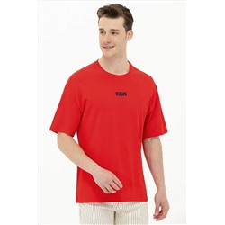 Erkek Kırmızı Oversize Bisiklet Yaka Tişört