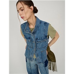 Синий жилет из денима с карманами