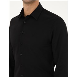 Siyah Armürlü Slim Fit Uzun Kollu Gömlek