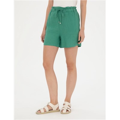 Yeşil Keten Comfort Fit Bermuda Şort