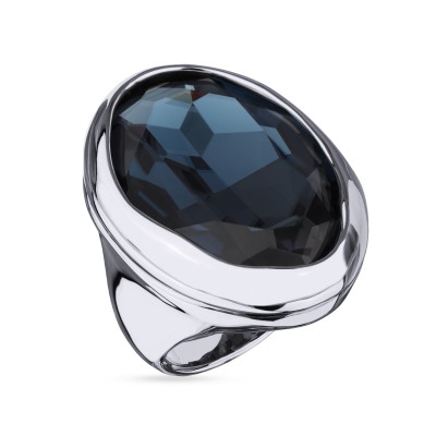 Кольцо Грация (кристаллы SW 30х22 темно-синие; покрытие родий), Есть комплект