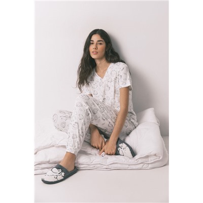 Pijama canalé soft blanco estampado Moomin