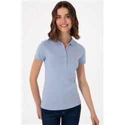 Kadın Açık Mavi Basic Polo Yaka Tişört